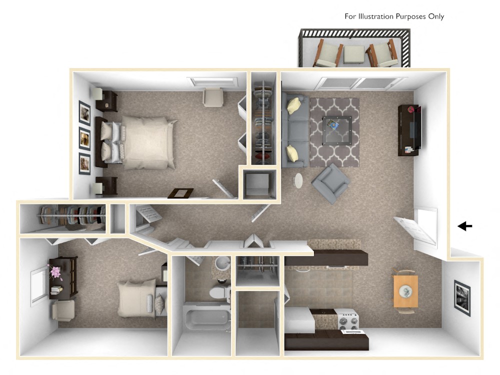 Floor plan for 2 beds, 1 bath, 900 sqft
